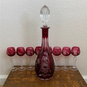 Set of Nachtmann? 8 glasses/ goblets in red/ burgundy and decanter